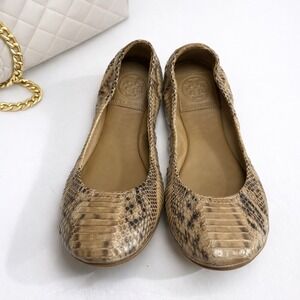 Tory Burch Camellia Genuine Snake Skin Print Leather Ballet Flats Size 6